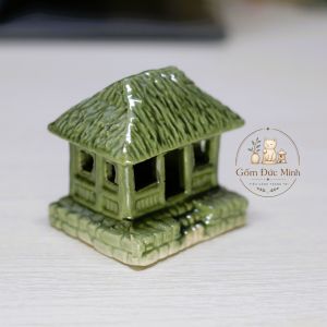 Gốm Đức Minh - Mô hình nhà mái rơm hoài cổ size trung bình bằng gốm sứ mộc mạc trang nhã nhỏ gọn - trang trí tiểu cảnh vườn cây văn phòng hồ thủy sinh