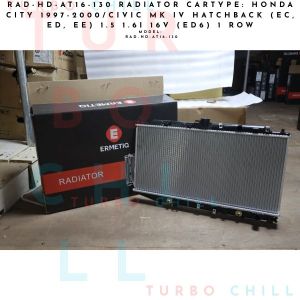 RAD-HD-AT16-130 RADIATOR CARTYPE: HONDA CITY 1997-2000/CIVIC MK IV Hatchback (EC ED EE) 1.5 1.6i 16V (ED6) 1 ROW