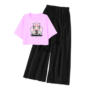 klikbusana Setelan Wanita Kekinian usia 9-16 Tahun Kaos Crop Kulot Hitam HIJAB GAMER GIRL