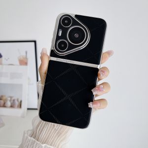 Shockproof Leather Geometric Electroplating PC Case For Huawei Pura 70 Pro 80 Ultra Slim Camera Protection Phone Cover Funda