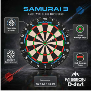 MISSION Dartboard Blade SAMURAI III Bristle-Style Dartboard Tournament-Ready Dart Board untuk Training & Competition