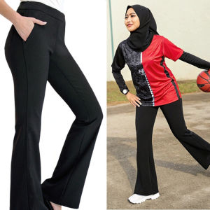 S-4XL Plus saiz longgar Jersey sukan bola jaring Bootcut Flare Pants Leisure wanita pinggang tinggi Stretch Waistband Bootleg Workout Yoga Workout kecergasan Zumba Running Pants dengan Pockets