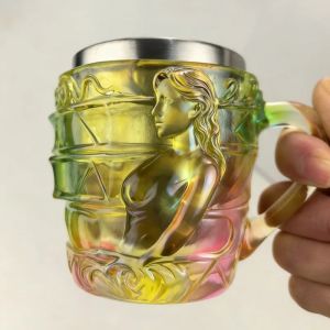 FFBH 3D Godess Coffee Mug Resin Cup with Handle Stainless Steel Inner Pot Cool Water Cup Teacup 3D Coffee Cup M1Y4T