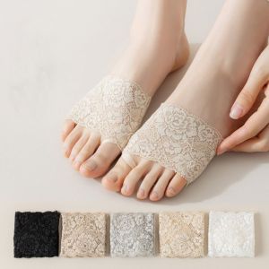 CHARMI Short Invisible Lace Elasticity Solid Color Cotton Toe Separator Socks Five Finger Socks Foot Care Mesh Half Palm Insoles