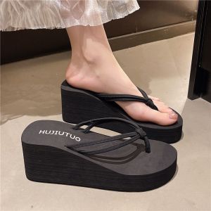 [Free Shipping] WomenS Simple Outdoor Flip-Flops 7Cm New High-Heeled Platform Summer Sandals Thick-Soled Height-Increasing Summer Slippers