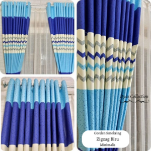 Gorden / Hordeng Embos Pintu dan Jendela ukuran 12 ring gordeng minimalis motif zigzag Biru
