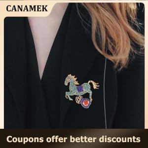 【 CANAMEK 】 Fashion Rhinestone Lucky Bag Zodiac Horse Brooches For Women Clothing Coat Party Accessries Gifts