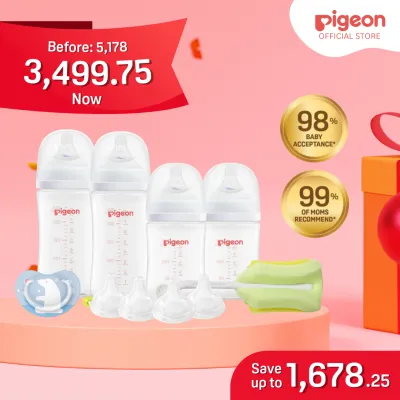 Pigeon Newborn Starter Set V2 - Wide Neck PP Bottle 160ml 240ml 4pcs s Nipples Orthodontic Pacifier Bottle Sponge Brush for Newborn Babies Anti Colic AVS System No Nipple Confusion BPA Free Soft Flexible Nipples Japan No. 1 Brand
