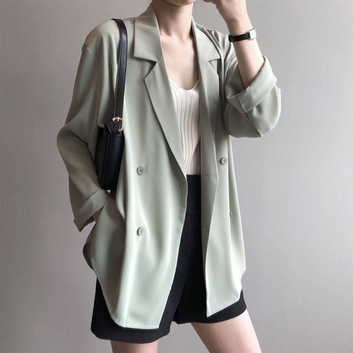 Summer Thin Blazer For Women Solid Double Breasted Chiffon Sun
