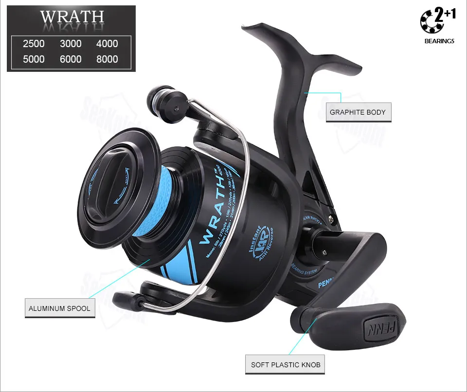 PENN New Original WRATH 2500-8000 Series Spinning Fishing Reel 6.2:1 5.6:1  5.3:1 3BB Lightweight Corrosion-resistant Graphite Body Fishing Tackle