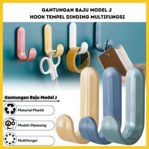 Gantungan Baju Model J / Alat Cantelan Dinding Kait Tas Handuk Kunci Kain Lap Bentuk J Warna-Warni / Nailess Hook Hanger Bahan Plastik Anti Patah Perekat Super Kuat / Gantungan Hook Tanpa Paku Bor Multifungsi / Organizer Perlangkapan Rumah Tangga Praktis