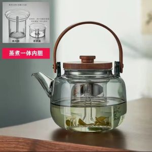 Ấm thủy tinh pha trà quai gỗ có lõi lọc thủy tinh 1200 ml