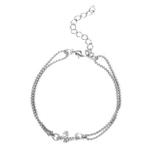 WH [HOT] Bowknot Crystal Stones Bracelet - Korean Style Elegant Y2K Sweet - Geometric Irregular Jewelry Gifts - Silver Zircon Bow Bracelet - for Women Girl - Adjustable Chain