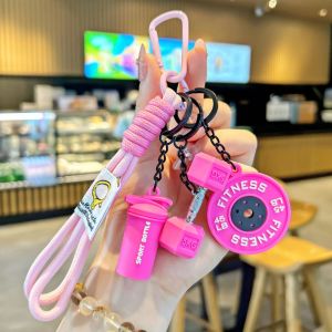 RGFV Water Cups Barbell Plates Keychain  Kettlebell Fitness Series Pendant Hanging Decor INS Simulation Dumbbells Keyring Fitness Prople