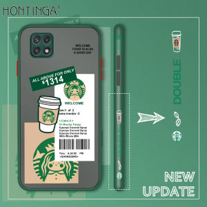 ใหม่ Hontinga Casing สำหรับ Samsung Galaxy A22 4G 5G กรณี Starbucks ขอบด้านข้างการออกแบบลวดลายใสเคสโทรศัพท์ฝาครอบเลนส์ตัวปกป้องกล้องถ่ายรูปปลอกกรณีสำหรับชายหญิง
