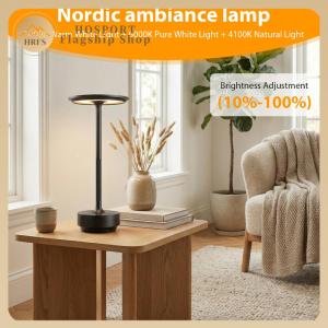【HRFS】 Rechargeable Metal Table Lamp Dimmable Portable LED Desk Lamp with 3 Color Modes for Bedroom Bar Restaurant Camping Patio