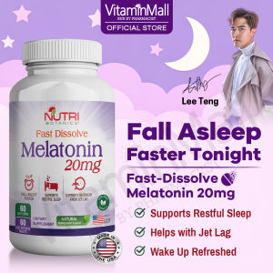 Nutri Botanics Fast Dissolve Melatonin 20mg – 60 Tablets – Natural Nighttime Sleep Aid Fall Asleep Faster Stay Asleep Longer Support Restful Sleep Recover from Jet Lag