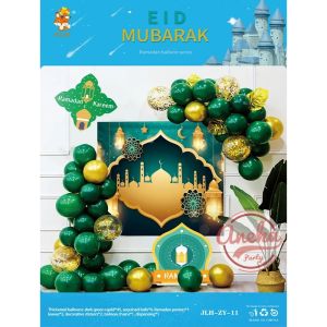set dekor eid mubarak hijau / paket dekorasi balon lebaran ramadan mubarak / dekor hari raya idul fitri