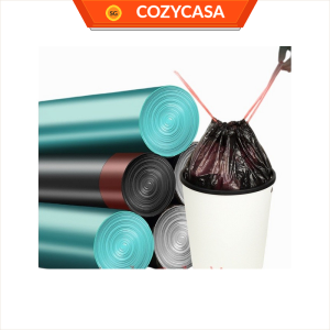 5 Rolls (75 pcs) of Garbage/ Trash / Plastic Dust Bin Bag with Drawstring