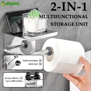 Stainless Steel Roll Paper Dispenser Wall Mounted Floating Paper Shelf Punch-Free Paper Holder Rack Bathroom Accessories