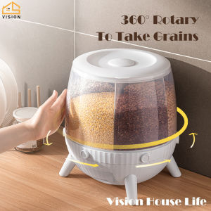 Vision 360° Rotating Rice Bucket Multi-Grid Sealed Rice Storage Container Household 10KG Grains Flour Sealed Dispenser Food Separated Storage Box Measurable Container Anti-moisture and Insect-Proof