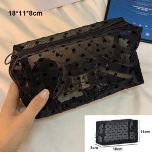 Q-1151 STORE Heart Transparent Mesh Makeup Bag Black/Pink Portable Women Cosmetic Storage Pouch Multifunction Lipstick Organizer Bags