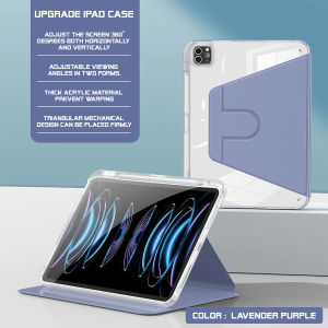 Acrylic Clear Case For ipad 10th 2022 360°Rotating Cover Case Auto Wake/Sleep High Transparency Stand Case with Pencil Holder Protective Case Campatible with ipad Gen 10 9 8 7 Air4/5 Pro11(2018/20/21/22)