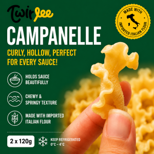 Twirlee Fresh Pasta Mafalde/Campanelle/Gemelli/Fusilli/Rigatoni (Freshly made with flour from Italy) 2x120g
