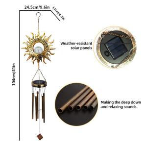 Solar Wind Bells Light Solar Powered Patio Lights Waterproof Panel Outdoor Metal Landscape Christmas Star Yard Lamps Decorative Hanging Backyard Moon Automatic On/Off Garden Chimes