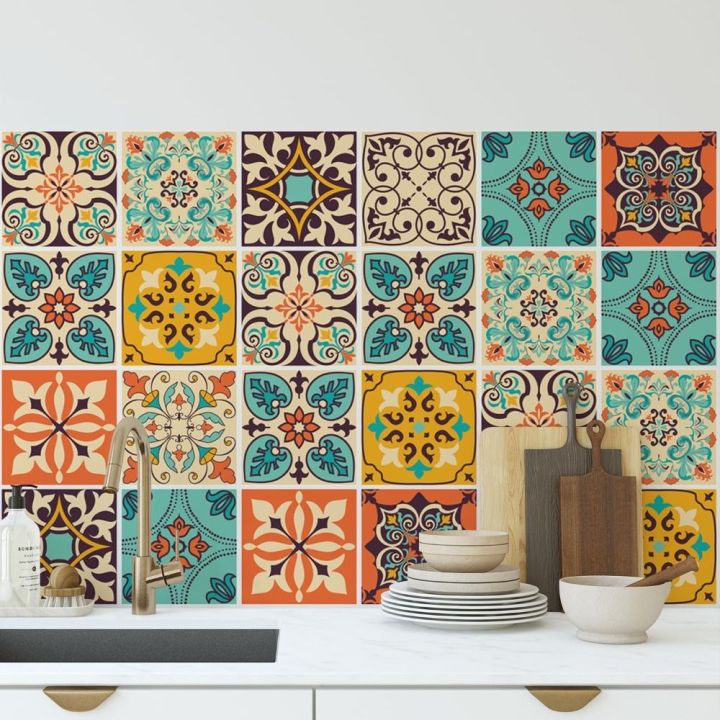 NUBE 12Pcs Multicolor Design Backsplash Tile Stickers Waterproof ...