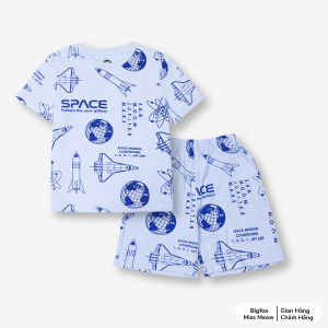 Set bộ hè bé trai Bigfox Miss Meow cộc tay chất cotton xuất Hàn in phi thuyền size đại 3691011 tuổi 30kg 40kg 1905