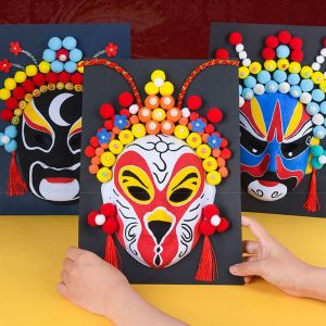 BLESSFUL Full Face Beijing Opera Craft Material Decorative Ornaments Self Made Kids DIY Paint Durable Tassels Chinese Unpainted Set Cosplay