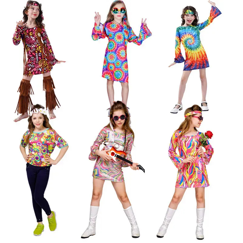 Girls boys kids fancy dress disco clothing 60s 70s hippie Halloween cosplay costume Christmas Party children Purim outfits suit Lazada Singapore