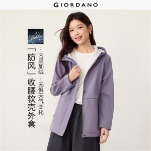 Giordano Beau Monde Women Softshell fleece-lined mid-length hooded jacket Free Shipping 13376770