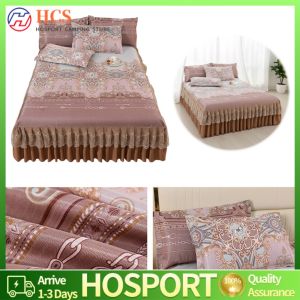 3pcs Ice Silk Bedding Set with Ruffle Bed Skirt and Pillowcases Elegant Home Decoration Cool and Breathable Fabric