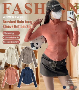 H alfzip slimfitting longsleeved highneck curved smudged Tshirt