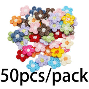 (50Pcs/pack) 15mm Mini Embroidery Flower Stickers Clothing Accessories Felt Fabric Patches Lace Decorations Home Headwear Holiday DIY