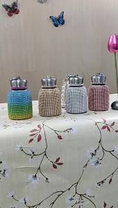 Insulated Water Bottle Bling Double Wall Stainless Steel Vacuum Flask with Glitter Rhinestones Diamond 10 oz Keep Cold Water Bottle with Pearls Bracelet Handle AB