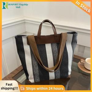 【HFM】 Striped Shoulder Bucket Bags For Women Large Capacity Tote Handbag Utility Handbags Simple Commuting Bag for Work Travel