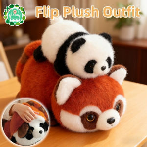 Panda Raccoon Plush Toy Double Sided Fluffy Animal Doll Soft Cute Plushie Flip Change Transforming Birthday Gift