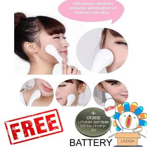Setrika Wajah Microionic Ion Face Massager Pengencang Wajah Face Massager Facial Treatment Untuk Kulit Keriput - Putih + Free Battery