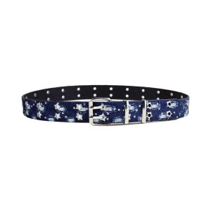 GENENIC Cloth Denim Waist Belts Metal Buckle Double Grommet Hole Trouser Decor Decoration Punk Waistband Star Hole Sequin Belt Dress Decoration