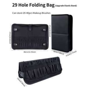 29 Hole Foldable Makeup Brush Bag Organizer Big Size Black High-capacity Vertical Makeup Brush Storage Bag