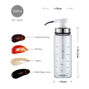 JustLiving 300/500ml Sauce Pump Bottle Leakproof Kitchen Condiment Dispenser Olive Oil Dispenser Empty Glass Sauce Bottles for Ketchup/ Mustard/ Oil/ Hot Sauce/ Tabasco Sauce/ Soy Sauce/ Salad