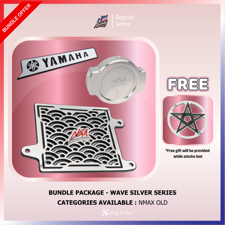 NSA 3IN1 BUNDLE FULL COVER WAVE SILVER |RADIATOR/NECK COVER + CNC RADIATOR CAP | VARIO/CLICK/PCX/ADV/NMAX/AEROX