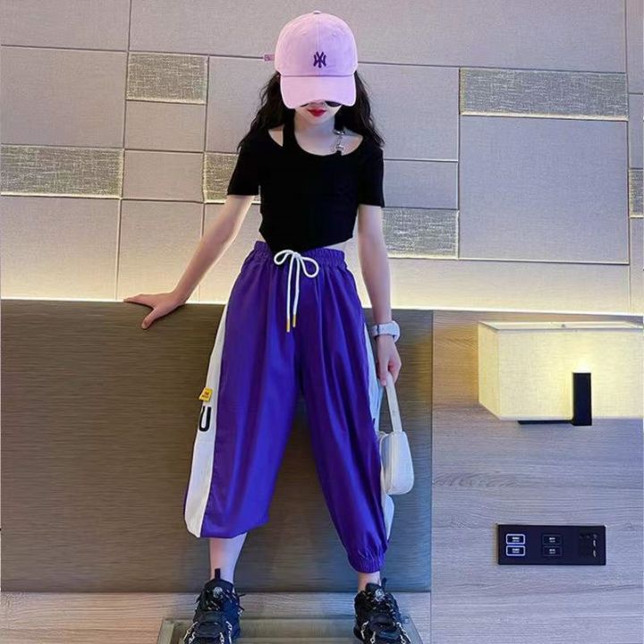 croptop for kids 10 to 12 2023 Summer Clothes Kids Girls teens Outfit Children  set crop tops irregular T-shirt HIP HOP Ankle-tied pant 9 10 12 13 year