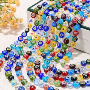 NEXTYOO Hoa Hạt thủy tinh Millefiori Lampwork 4/6/8mm Tròn Dẹt Những hạt rời rạc Thời trang Đầy màu sắc Hạt làm vòng tay Làm vòng tay trang sức