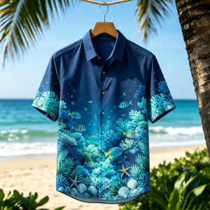 Hawaiian Theme Outfit Quick Dry Vacation Shirt Breathable Comfortable Printed Polo Short Sleeve Shirt