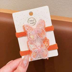 Ikat Rambut Anak Perempuan Bentuk Kupu-Kupu 2IN1 Kunciran Rambut Manik-Manik Kilau Sequin Warna Warni Gradasi Butterfly Hair Tie