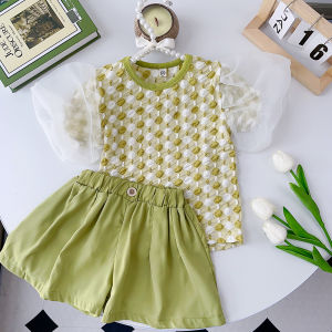 Bear Leader 2Pcs Summer Suits Girls Clothes Sets O-neck Lace Puff Sleeve Pullover T-shirt Shorts Suit Children Clothing Outfit 2-7 Years